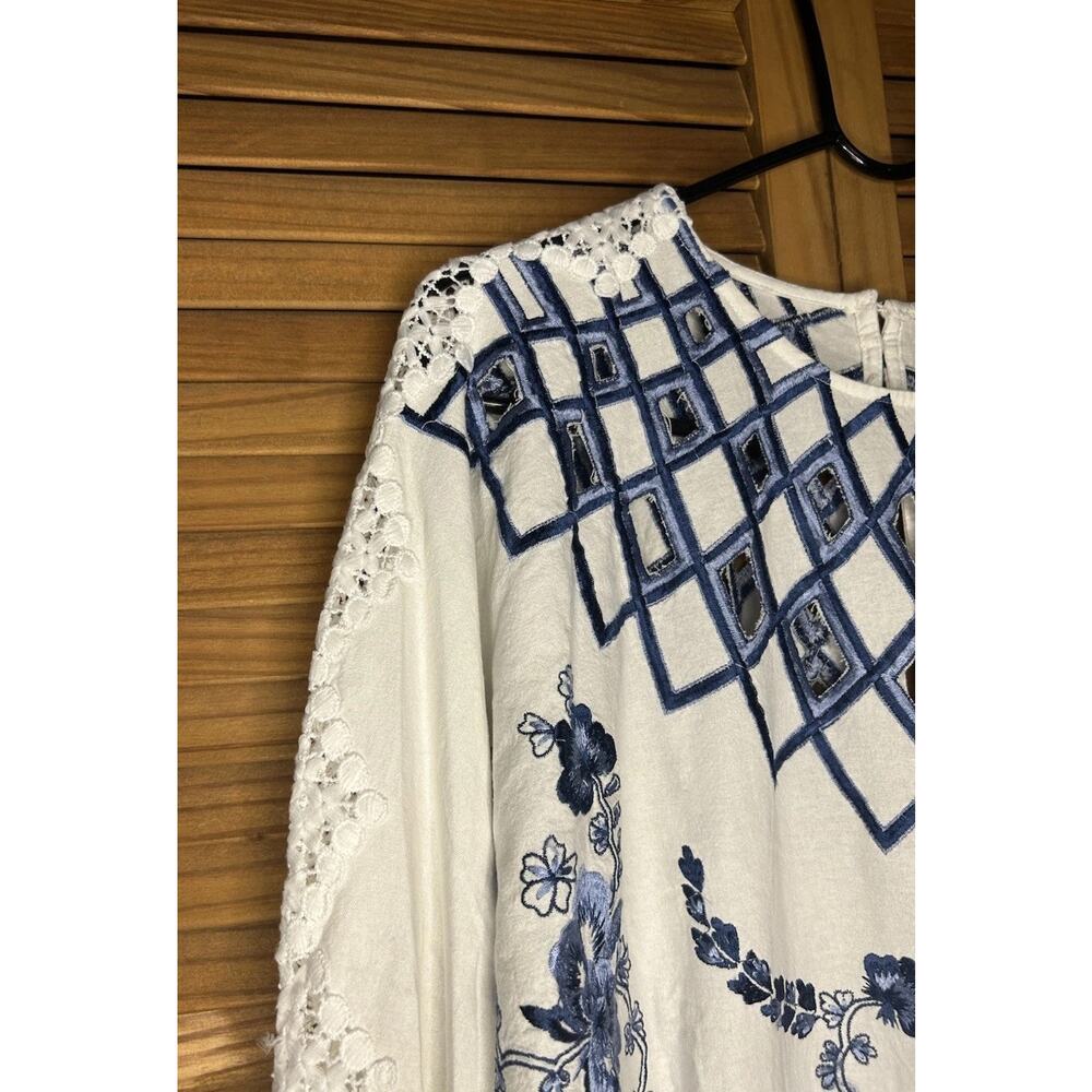 ASOS Embroidered Midi Dress With Cutwork and Lace Trim in Blue/White - US 14 - Picture 5 of 8
